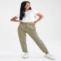 Kadın Haki Paper Bag Yüksek Bel Pantolon