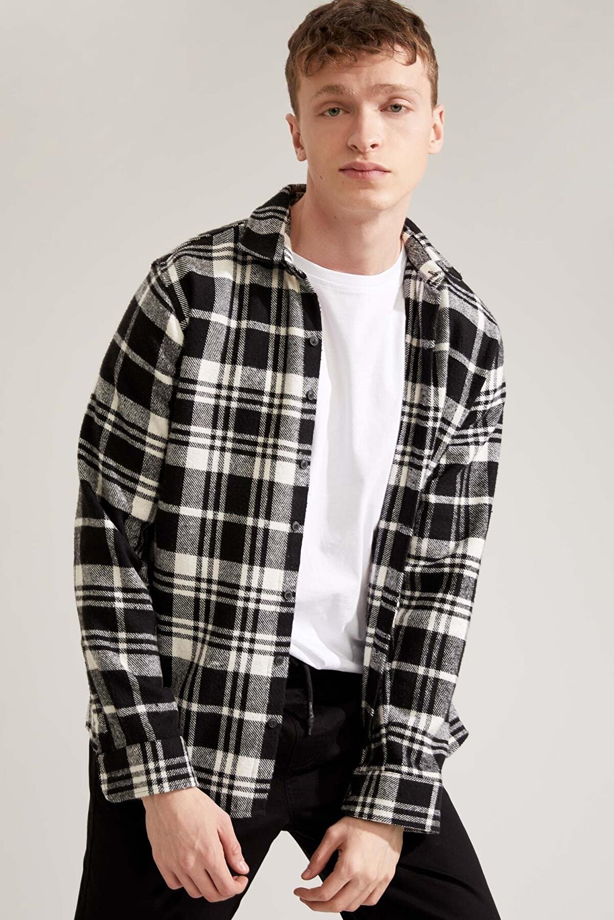 Ekose Desenli Uzun Kollu Oduncu Gömlek Ceket 