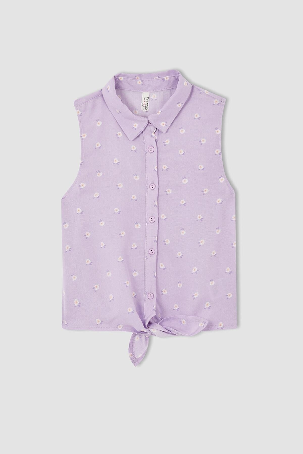 Kız Çocuk Regular Fit Desenli Kısa Kollu Gömlek