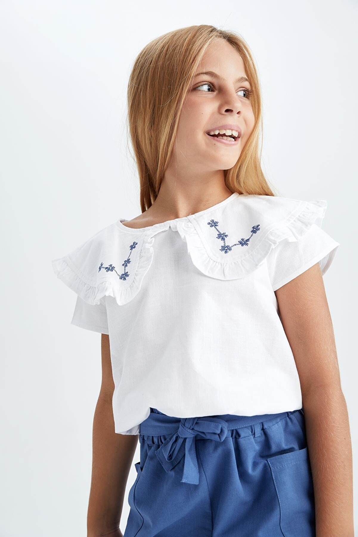 Kız Çocuk Regular Fit Kısa Kollu Pamuklu Kısa Kollu Bluz