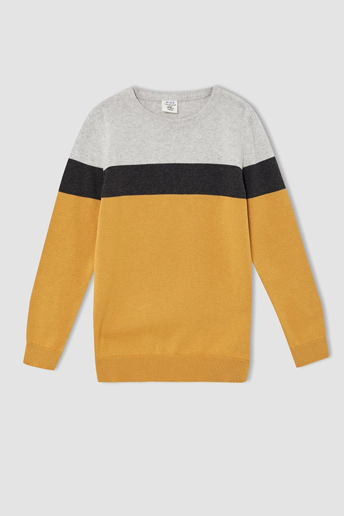 Erkek Çocuk Regular Fit Bisiklet Yaka Renk Bloklu Pamuklu Triko Kazak